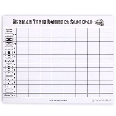 Mexican Train Dominoes Scorepad 50 Sheets Yellow