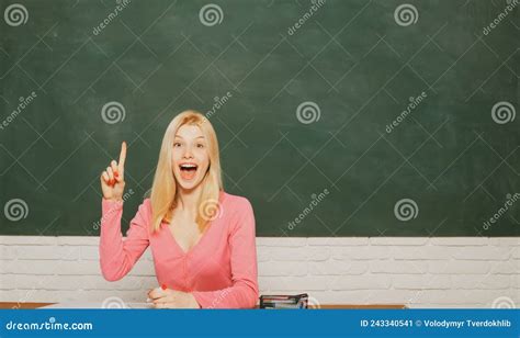 Excited Amazed Teacher Portrait Of Young Caucasian Female Teacher Or