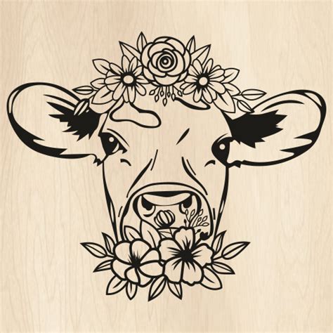 Cow With Flowers Head Svg Cow With Crown Png