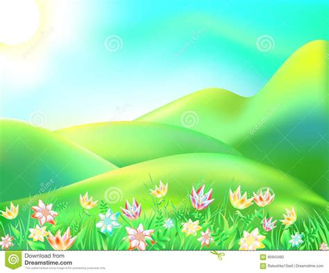 Vector Illustration Of Colorful Nature. Cartoon Landscape Of A Sunny ...