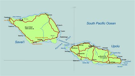 Large Detailed Map Of Samoa With Roads Cities Airports And Ports
