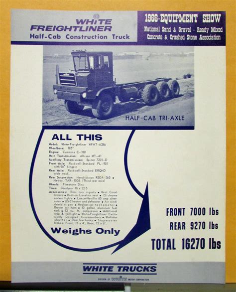1966 White Freightliner Truck Model Wfht 6286 Half Cab Sales Brochure