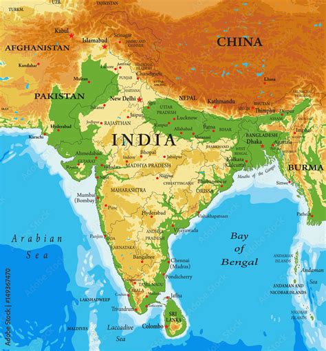 Physical Map Of India Stock Illustration Adobe Stock