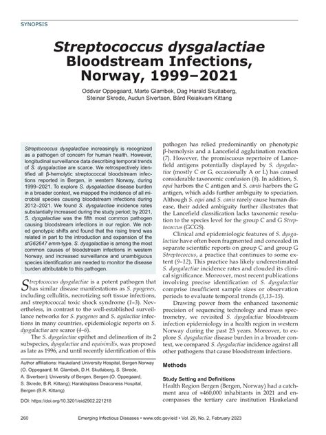 Pdf Streptococcus Dysgalactiae Bloodstream Infections Norway 1999 2021