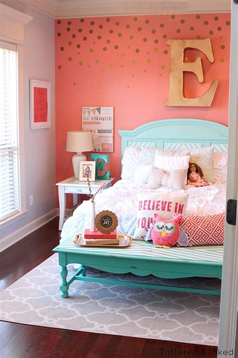 Tattered And Inked Coral And Aqua Girls Room Makeover