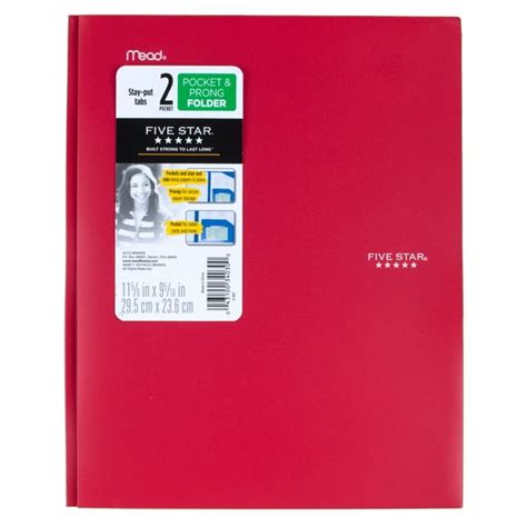Five Star 2 Pocket Stay Put Plastic Folder Red 72109