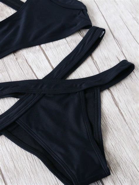 Black Criss Cross Detail Sexy Bikini Setfor Women Romwe