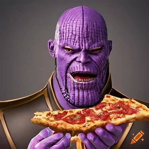 Humorous Depiction Of Thanos Eating Pizza On Craiyon