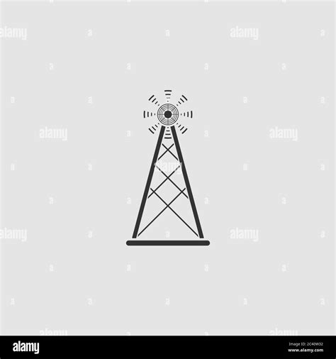 Radio Tower Broadcast Antenna Icon Flat Black Pictogram On Grey