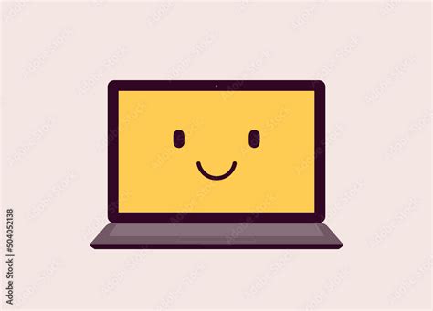 Laptop With Smiley Face Emoji Showing On Yellow Monitor Screen Concept