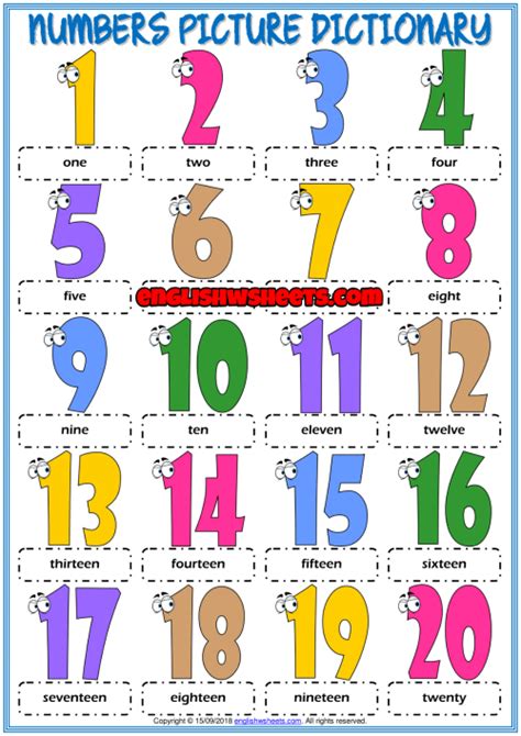 Try these samples and feel free to share them. Numbers Vocabulary ESL Printable Picture Dictionary For Kids