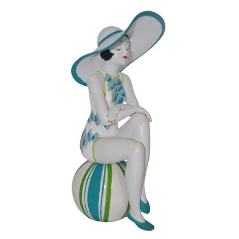 Bathing Beauty Figurine On Ball Turquoise And Lime Swimsuit Inside Out Inside Out