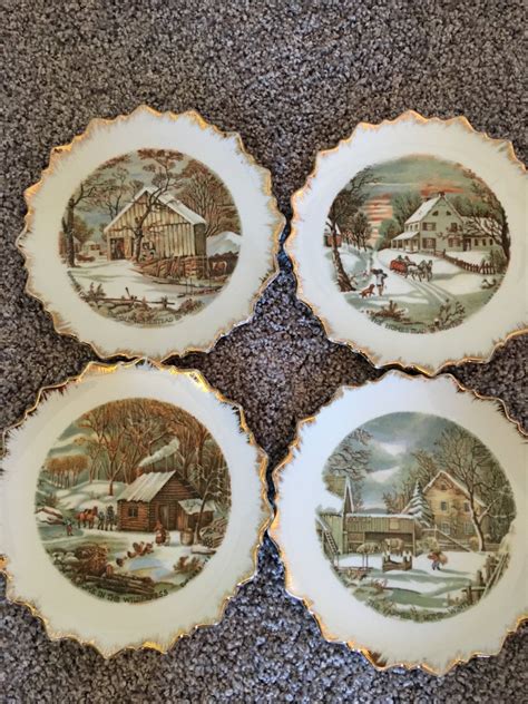 This was just introduced this summer at the currier & ives royal china collector's convention and the. Vintage Currier and Ives Winter Homestead Plates~~Set of 4 Beautiful Collectors Plates by ...