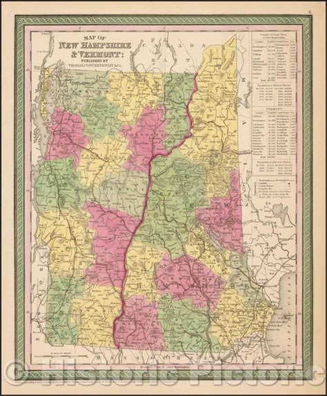 Historic Map Map Of New Hampshire And Vermont 1850 Thomas Cowperthw
