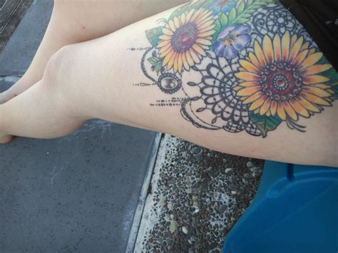 Tattoos — Sunflower Thigh Tattoo