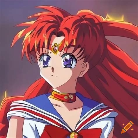 Sailor Mars From Sailor Moon With A Long Red Ssj Hair And A Flaming Aura High Quality