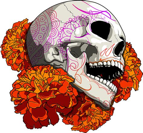 Cempaxóchitl Skull on Pantone Canvas Gallery | Skull art, Skull artwork, Drawings