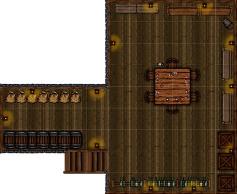 To find basement tavern, you'll have to enter in back, pass by the wafting stench of trash bins, navigate through a loading dock and then descend a flight of stairs, and that's just to get inside. Tavern Basement (11×9) : battlemaps