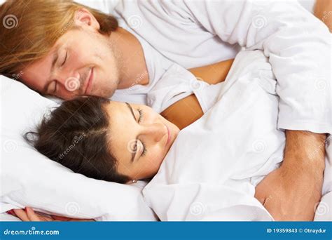 Couple Showing Romance On Bed Stock Image Image Of Affectionate Sleeping 19359843