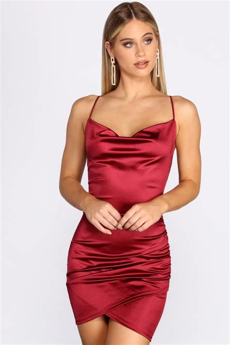 Cowl Neck Slip Dress Red Your Best Collection