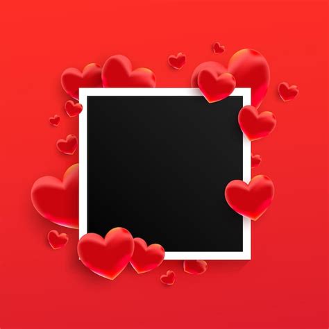 Premium Vector Empty Black Photo Frame With Many Red Hearts Shape