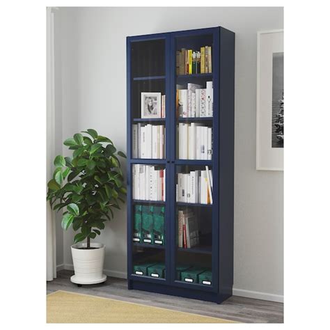 Billy Bookcase With Glass Doors Dark Blue 31 12x11 34x79 12 Ikea