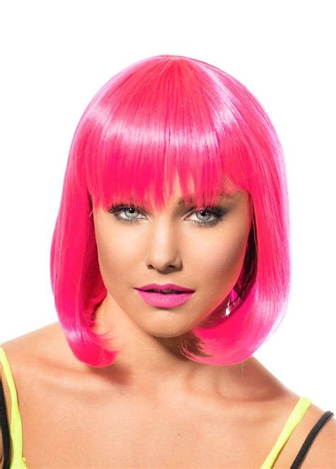 Aleah Neon Pink Deluxe Bob Wig Deluxe Womens Fluro Pink Wig