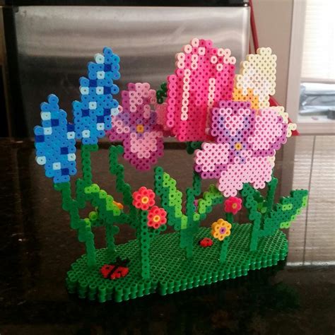 I Made A 3d Flower Garden For Mothers Day 3d Perler Bead Perler