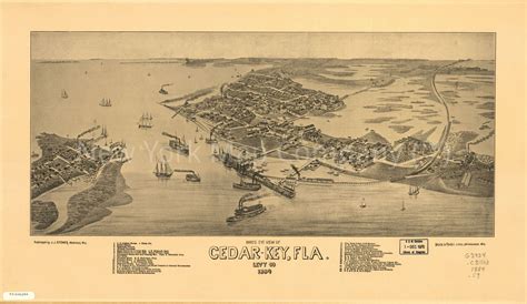 1884 Map Of Cedar Key Fla Birds Eye View Cedar Key Florida Map