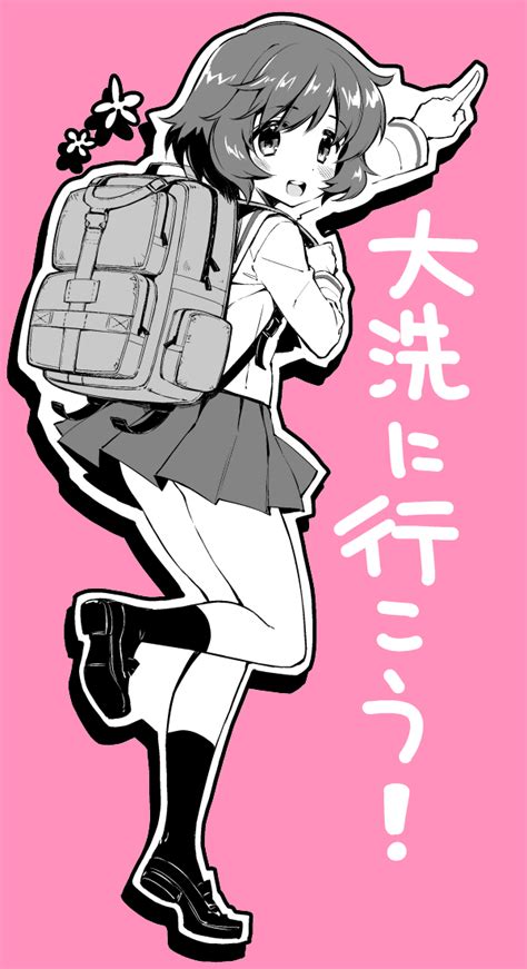 Safebooru 1girl Akiyama Yukari Backpack Bag Bangs Blouse Commentary