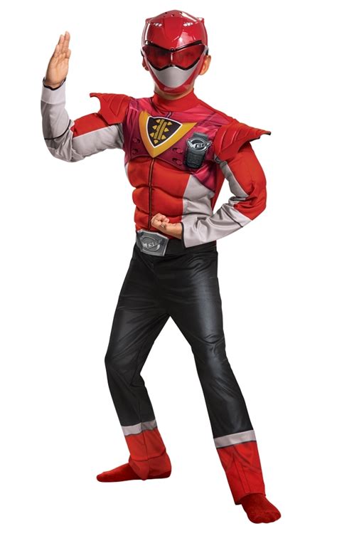 Boys Red Ranger Power Up Mode Classic Muscle Costume Mighty Morphin