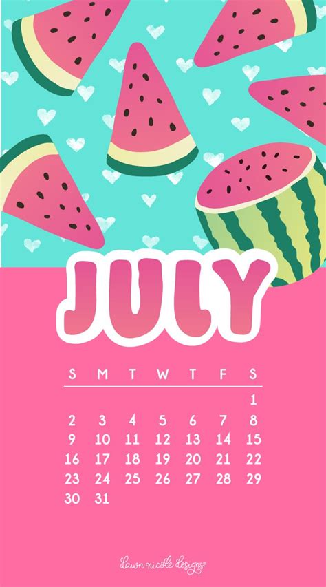 The July Calendar With Watermelon Slices And Hearts On Its Cover Is Shown