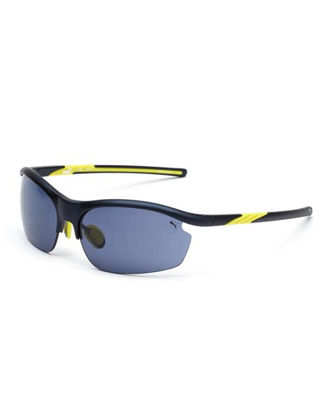 puma pu15174 navy and yellow rimless sport wrap sunglasses in blue for men lyst