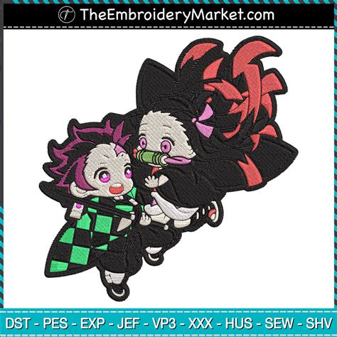 Kamado Tanjiro And Kamado Nezuko Chibi Embroidery Designs File The