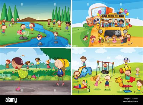 Illustration Of Many Children Playing In The Park Stock Vector Image