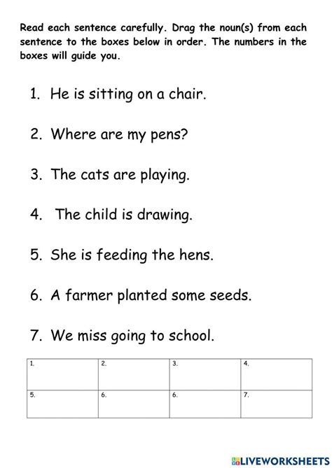 Identifying Nouns In Sentences Worksheet Live Worksheets