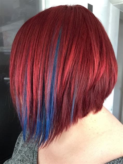 Red And Blue Red Hair With Blue Highlights Blue And Red Hair Red Bob