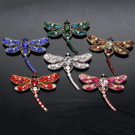 Newly Crystal Vintage Dragonfly Brooches For Women Large Insect Fashion