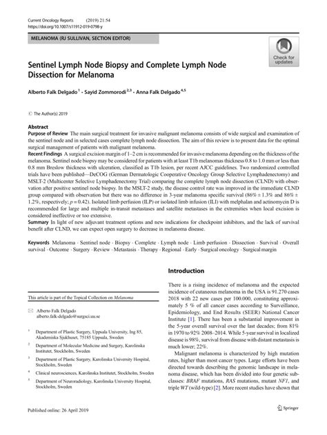 Pdf Sentinel Lymph Node Biopsy And Complete Lymph Node Dissection For