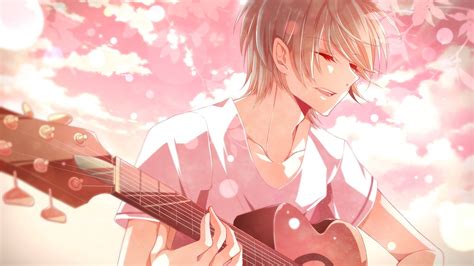 Anime Boys Guitar Short Hair Closed Eyes Musical