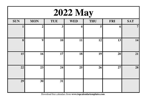 May 2022 Fillable Calendar