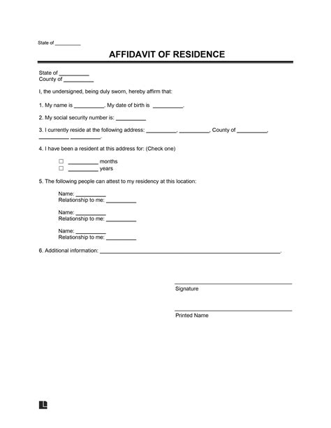 Free Proof Of Residency Letter Affidavit Of Residence Pdf And Word