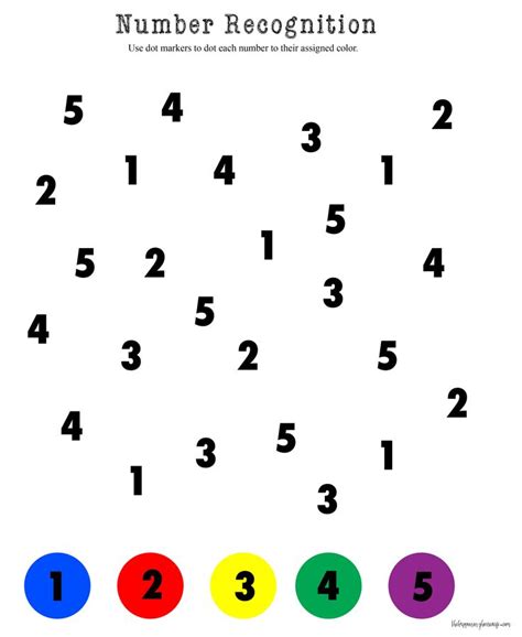 Dot Marker Numbers 1-5 Worksheet | Number recognition worksheets