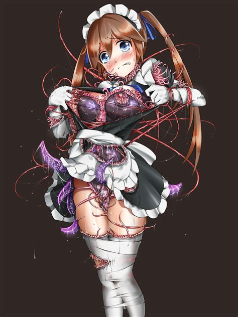 Fumi Gou Highres Girl Apron Bdsm Biosuit Black Background Blue Eyes Blush Bondage