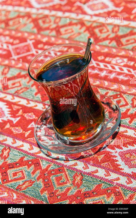 Turkish Tea Served In The Typical Tulip Shaped Glass Stock Photo Alamy