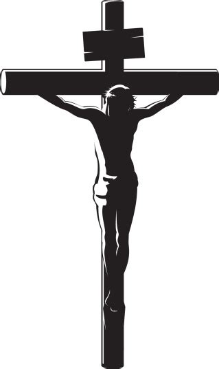 Black Vector Image Of The Crucifixion Of Christ On White Stok Vektör