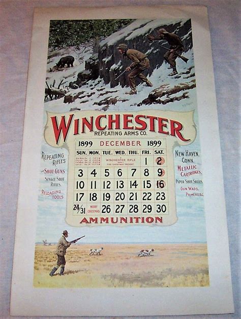 1899 Winchester Repeating Arms Co Calendar Hunting Rifles Shot Guns