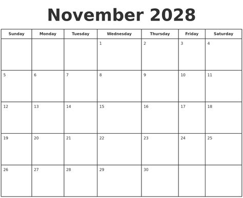 November 2028 Print A Calendar
