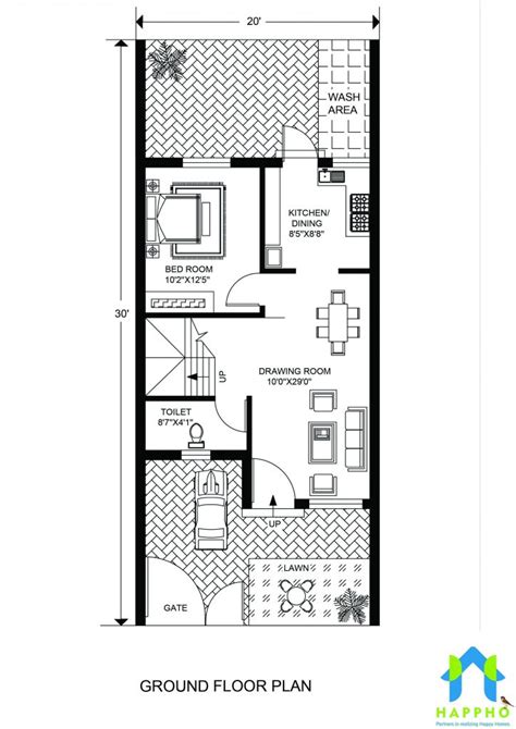 Floor Plan For 20 X 30 Feet Plot 3 Bhk 600 Square Feet67 Sq Yards