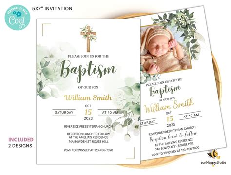 Editable Baptism Invitation Christening Invite With Photo Etsy